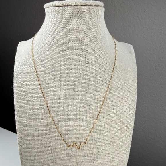 Sarah Chloe Womens 14k Gold Plated Sterling Silver Heartbeat Pendant Necklace - Picture 2 of 4